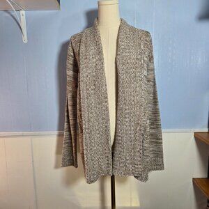 Jason Maxwell Large Heathered Tan White Open Longsleeve Fall Cardigan Sweater
